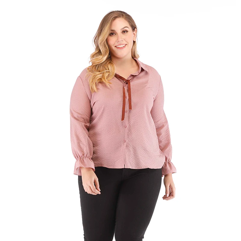 WHZHM Autumn Striped Plus Size 3XL 4XL 5XL Tops Blouse Ladies Full Sleeve Elegant Party Vadim 