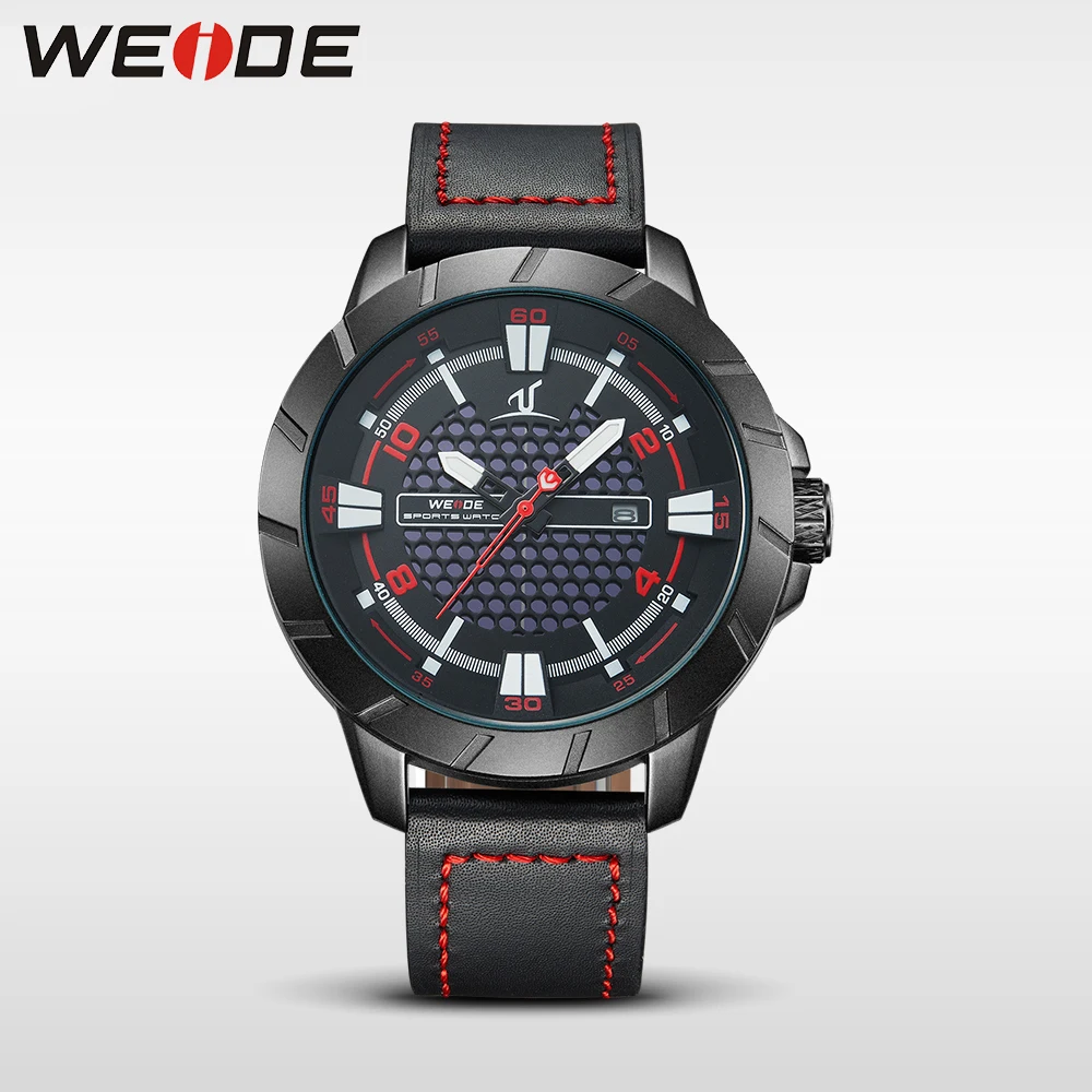 

WEIDE mens genuine leather strap luxury brand quartz sports waterproof clock calendar shock resistant wrist watches dropshipping