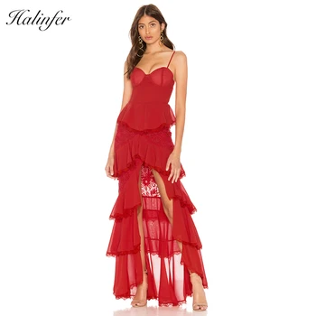

Halinfer 2018 New Autumn women dress sexy bodycon Red Mesh Open Fork Rayon dress celebrity party dress vestidos