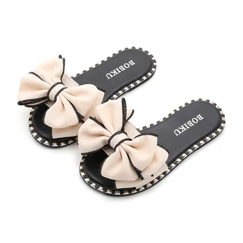 

2020 New Breathable Wear-resistant Non-slip Bow-knot Children's Girls Slippers Color Sweet Flat Slipper