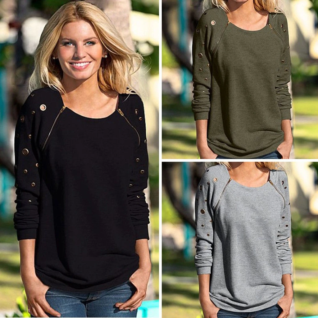

Spring Elegant Women's Hoodies Tops Round Neck Long Sleeve Solid Color Shirt Hoodies Womens Clothes