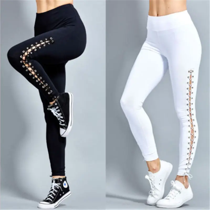 

Meihuida Women High Waisted Lace Up Bandage Skinny Exercise Pants Leisure Comfort Hot Sale Female Girls Sports Pants