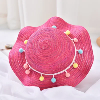 Novo chapeus Novo Chapeu de Palha Bebê Sun Com flores borla crianchas Verao onda Chapeu de Aba летняя бейсболка criancha Palha chapeus - Цвет: 2