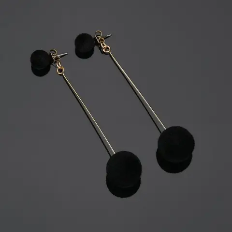 Red, Black Plush Ball Hanging Earrings Female Korean Personality Round Long Earrings Own Gift Jewelry Statement Earrings