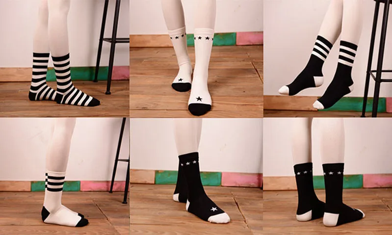 5 пар мужские носки Новый Harajuku Японский Корея человек хлопковые носки звезды полосатый черный, белый цвет модные хлопковые носки