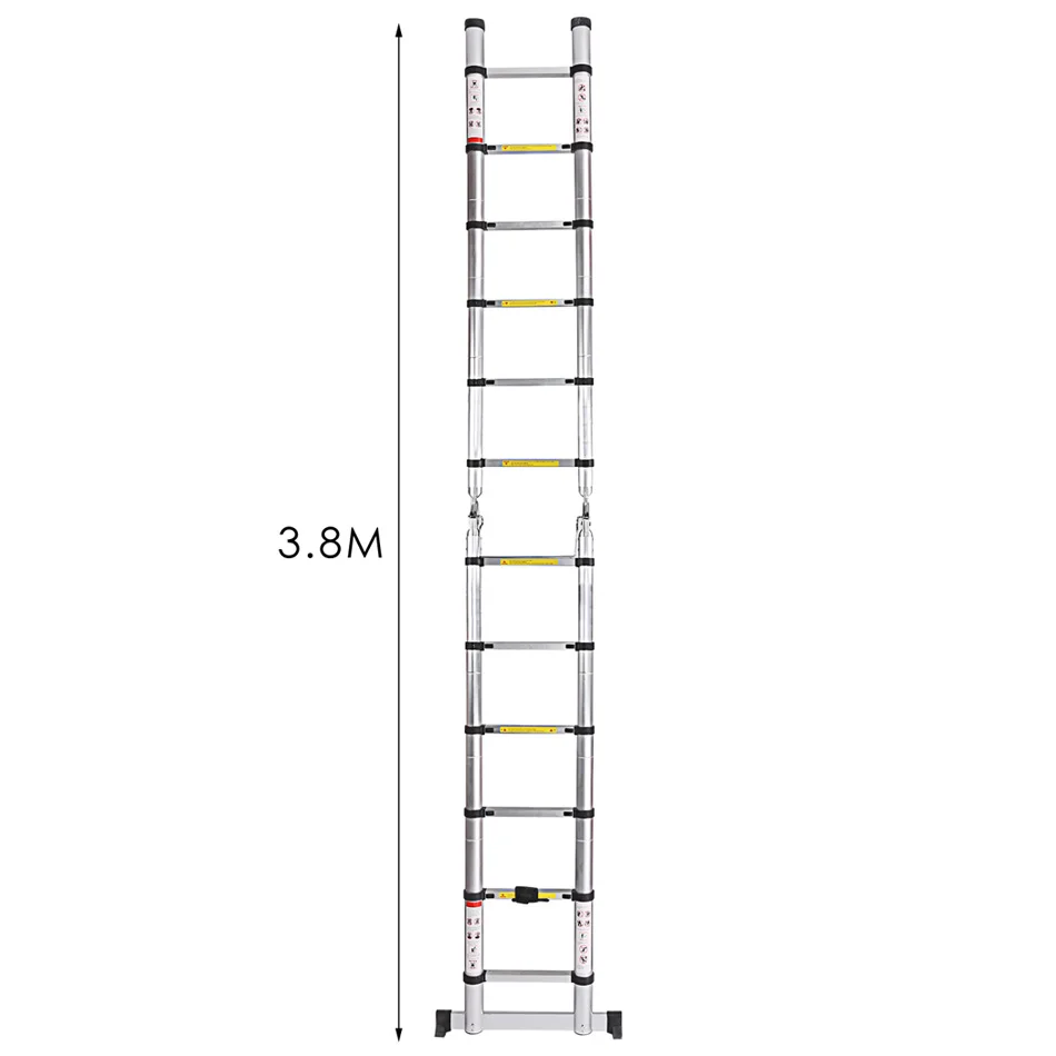 Ancheer 3.8M Multi-Purpose Aluminium Telescopic Ladder Extension Extendable Folding Ladder Extension Home Outdoor Ladder