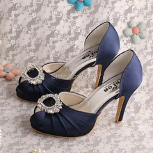Wedopus MW482 Мода Ботинки Платья Женщин Военно-Морского Флота Атласная Весна Осень Peep Toe