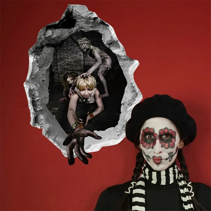 Halloween horror 3d Broken wall ghost wall Stickers DIY removable