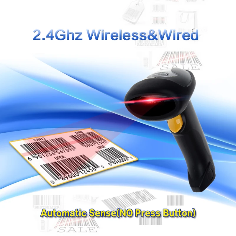 

Free Shipping Wireless Barcode Scanner Bar Code Reader 2.4G 10m Laser Barcode Scanner Wireless/Wired For Windows CE