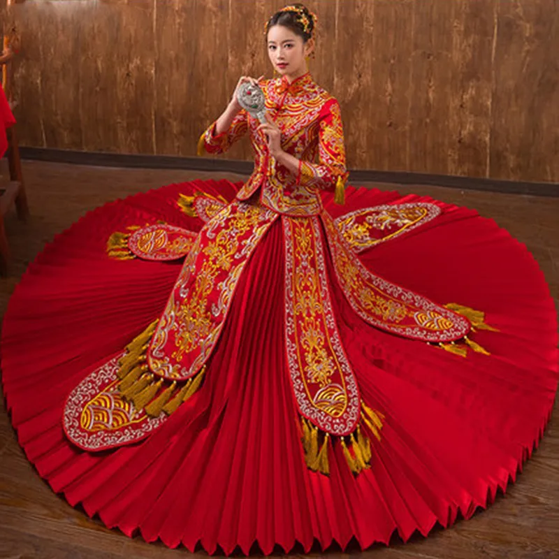 Bride Cheongsam Traditional Chinese Wedding Dress Qipao Red Oriental