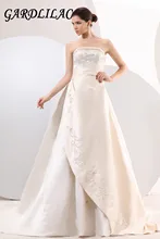 Gardlilac Stain Embroidery Ivory Ball Gown Wedding Dress Strapless Bridal Dress zipper Court train Dress for Wedding Party