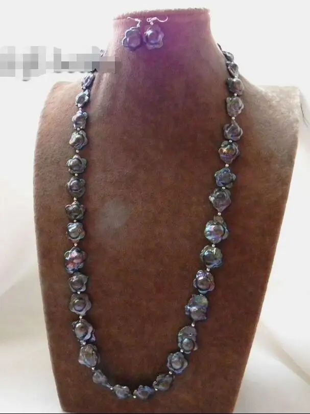 

Free Shipping >>>>> 28'' 17MM Black Baroque Reborn Freshwater Pearl Necklace Earring Set