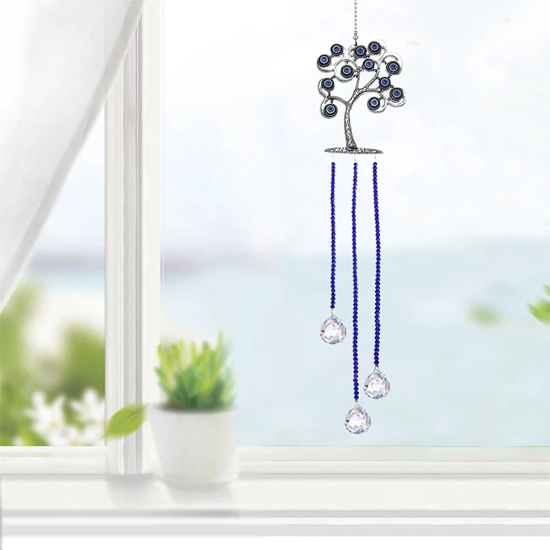 H& D хрустальный шар Призма Дерево жизни Suncatcher с турецким синим сглаза(Назар) амулет настенный Декор для дома Защита подарок