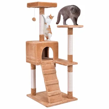 

Goplus 52" Cat Tree Wood Cat Jumping Toy with Ladder Scratching Posts Modern Climbing Tree for Cat Kitty Play House Tower PS7021