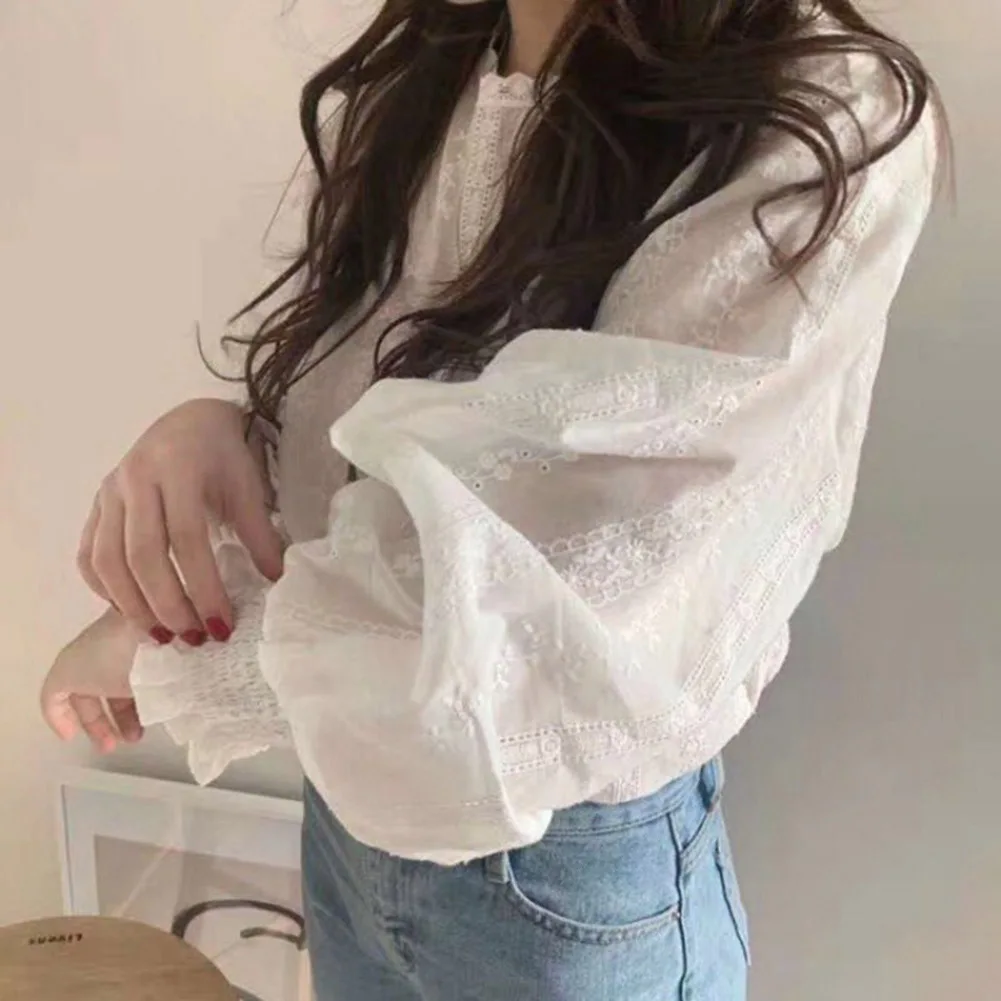 blusas mujer de moda 2019 white lace chiffon blouse shirt long sleeve womens tops and blouses women shirt блузка женская ropa