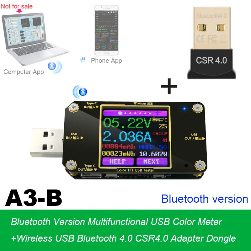 USB и type-c тестер беспроводной Bluetooth DC Цифровой вольтметр измеритель напряжения тока детектор+ беспроводной Bluetooth адаптер ключ