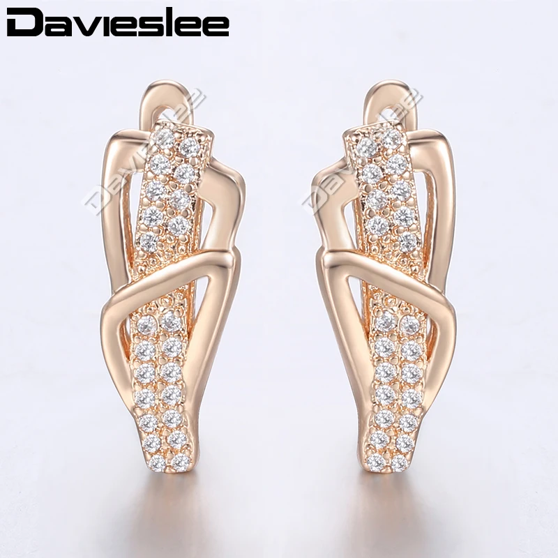 

Davieslee Geometric Shaped Cubic Zirconia Earrings For Women Rose Gold Color Women's Earrings LGE156