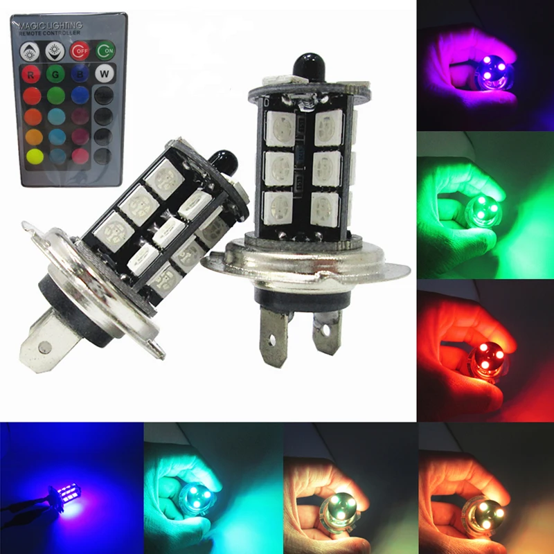 

2pcs 12V RGB Auto remote control H7 LED fog lamp headlight lamp 27smd 5050 9005 9006 1156 h11 h7