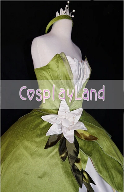 Костюм принцессы тианы зеленое бальное платье костюм на заказ с короной в виде листьев принцесса и Лягушка Косплей Принцесса Тиана