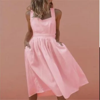 

Women Bow Backless Red Midi Dress Sexy Sleeveless Bandage 2019 Summer Dresses Casual Sundress Strap knee long pocket Beach Dress