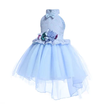 

Wedding Flower Girls Dress Lace Bowknot Floral Decor Zipper Puff Hem Swallowtail Gown AN88