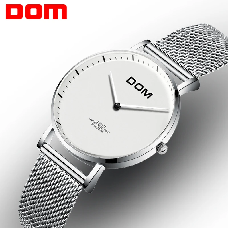 

DOM Wrist Watch Silver Quartz Watches Casual Printing Design Customize Photos Logo Add on Back of watches Clock Women's Watches