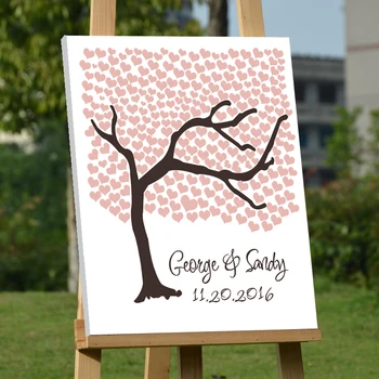 

Romantic Love Wedding Tree with Pink Heart Rustic Custom Wedding Decoration Guest Book Frame Vintage Canvas Signature Guestbook