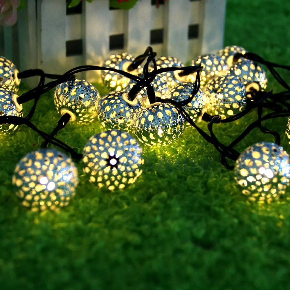 

Hit 20 head metal hollow spherical solar festival light string of Christmas lights LED holiday lights