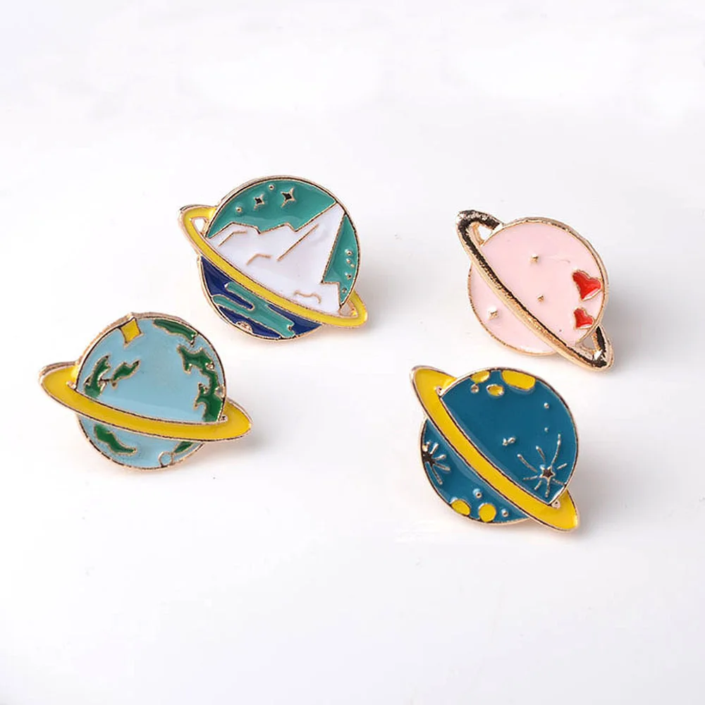 

5pcs/lot Alloy Planet Brooches Badge Pin Button Denim Lapels Accessories Woman Cartoon Creative Metal Brooch Pin Collar Jewelry