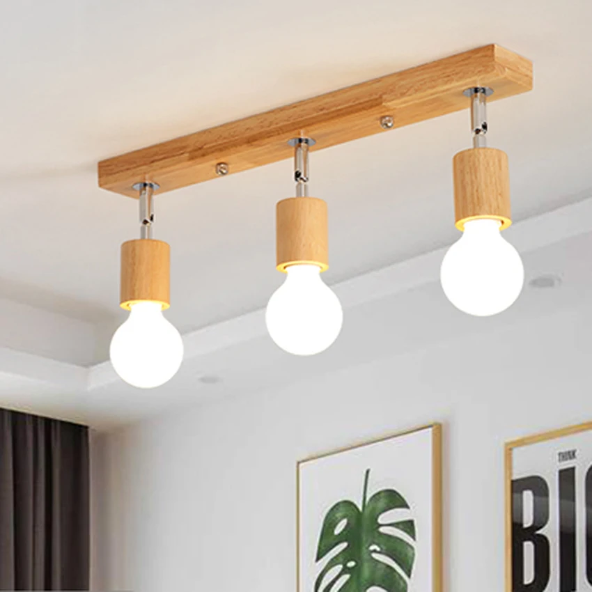 Современные деревянные потолочные светильники в скандинавском стиле, 1/3 голов, деревянные светодиодные прожекторы для гостиной, столовой, коридора, домашнего освещения