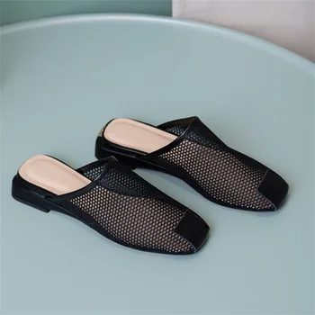

2019 summer women's slippers high quality breathable mesh fabric sandals leather comfortable inner female slippers