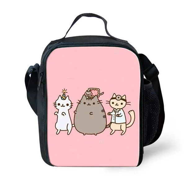 Thikin Casual Cartoon cat Pattern Lunch Bags for Teen Boys Fashion Portable Cooler Box Cartoon Pattern Tote Picnic Pouch - Color: ALG3932G