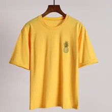 Harajuku/Милые простые футболки для девочек 90 s, женская футболка с вышивкой ананаса, подходящая ко всему, Ulzzang, Корейская летняя желтая футболка, топы