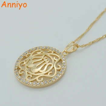 

Anniyo Gold Color Zirconia Allah Necklaces for Women CZ Islam Muslim Products Jewelry Arab Pendant Middle Eastern #016004