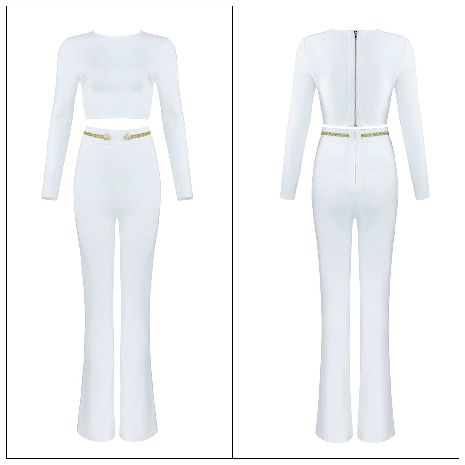 HAGEOFLY, высококачественные комплекты из двух предметов, женские сексуальные белые топы с круглым вырезом и длинными рукавами, укороченные топы со штанами, длинные штаны, vestidos mujer