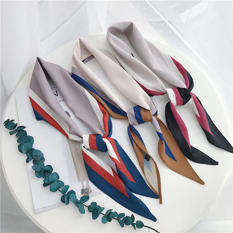Women Ladies Neckerchief Silk Scarf 110*33cm Square Satin Scarves Women
