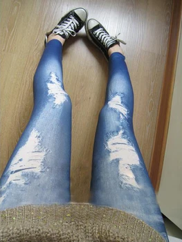 

Korean Stylish Slim Pencil Pants Hole Jean Legging Nine of Pants Render Pants