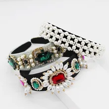 Пром Великолепная Мода барокко сверхмощная индивидуальность многоцветный дикий обруч для волос со стразами Жемчужная Повязка на голову с бахромой 952