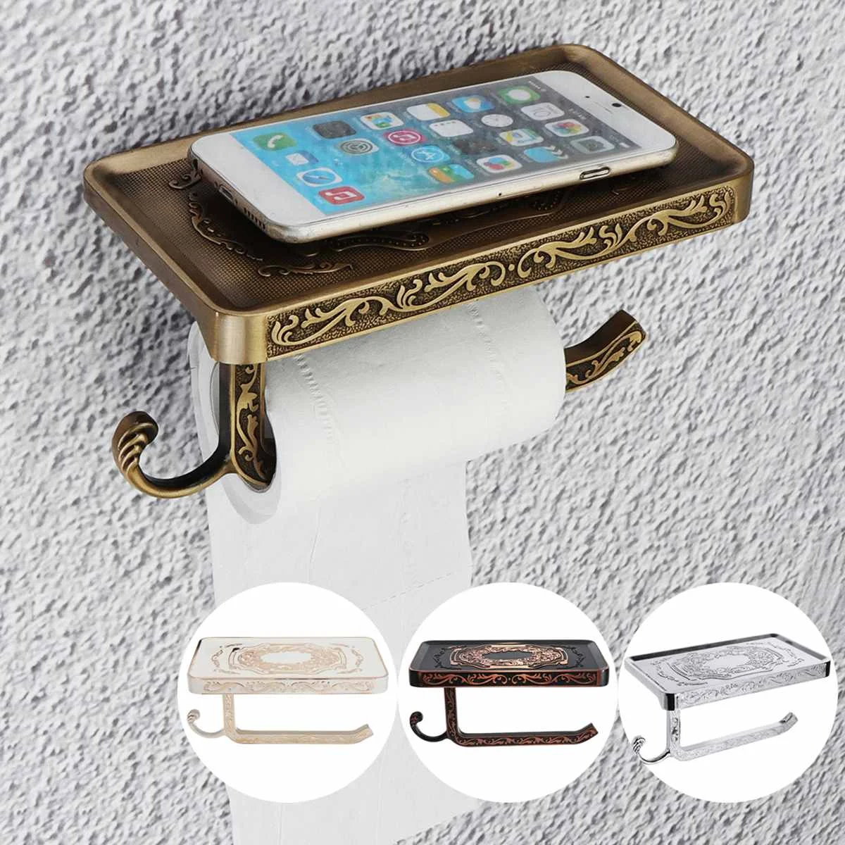 

Bathroom Paper Holder Space Aluminum Bathroom Toilet Towel Holder Paper Hook and Phone Holder Mount WC Toilet Paper Holder