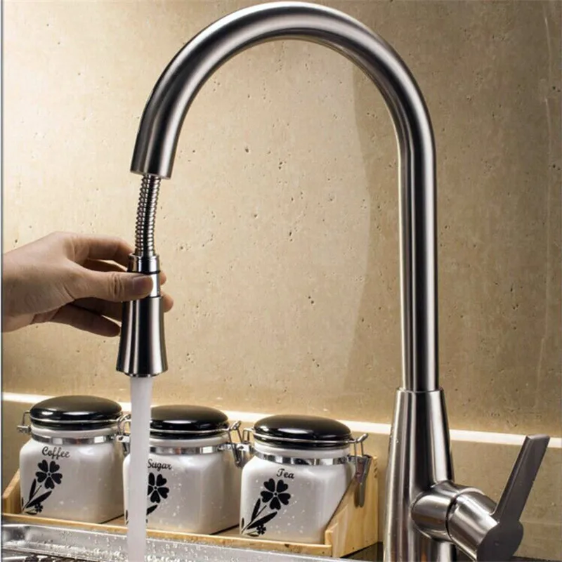 

AODEYI Brushed Nickle Kitchen Faucet Pull Down Sprayer Deck Mounted Hot and Cold Water Mixer Tap, Stainless Steel 13-001