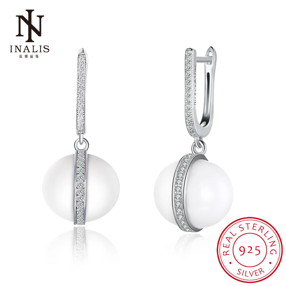 

INALIS Fashion Ball Black/White Ceramic Female Dangle Drop Earrings 925 Sterling Silver Fine Jewelry Gift for Women