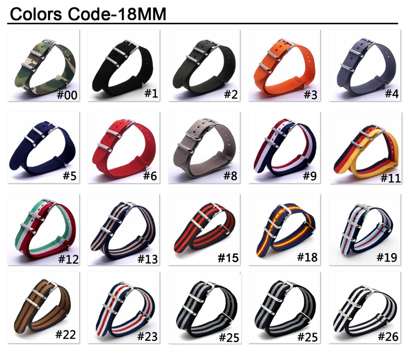 Ретро классические часы 18 мм браслет армейский зеленый белый красный военный натовский тканевый нейлон Ремешки для наручных часов Ремешок Пряжка ремень 18 мм