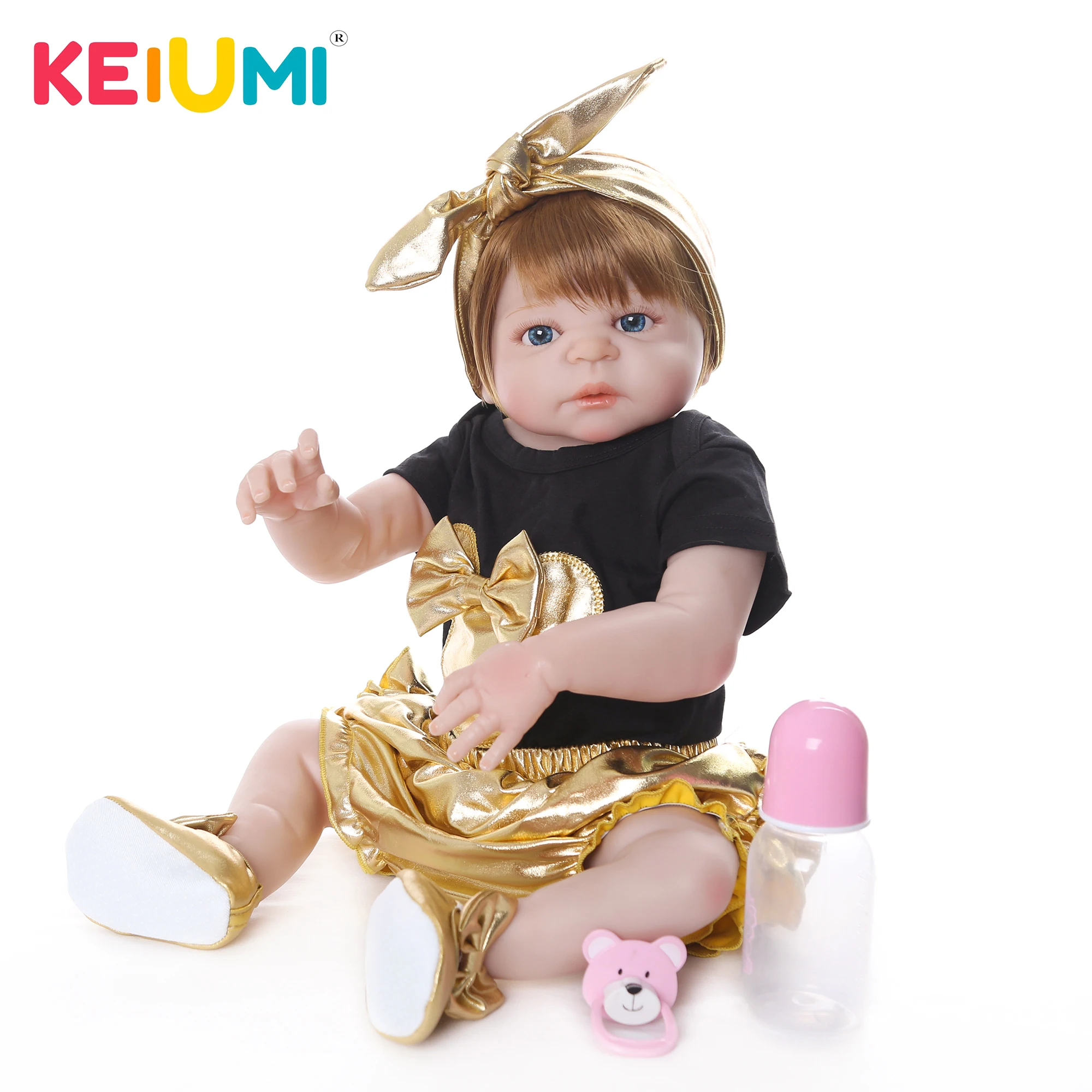 

KEIUMI Fashion 23'' 57 cm Reborn Baby Toys Silicone Full Body Lifelike Vinyl Newborn Bebe Doll Menina Kids Xmas Playmates Gifts