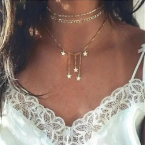 

X 603 European and American fashion ladies new cross-border explosion models multi-layer five-pointed star unique modeling neckl