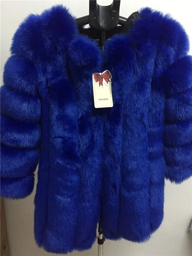 Женское Брендовое меховое пальто, зимняя женская длинная Шубы из искусственного лисьего меха, роскошная женская меховая куртка, Высококачественная шуба из искусственного меха - Цвет: Небесно-голубой