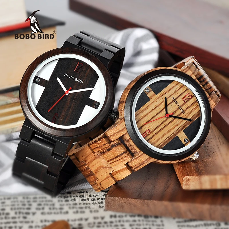 BOBO BIRD Quartz Watch Men Zebra Wood Case Accessory Dial Wooden Strap Customized Gift OEM J-Q19