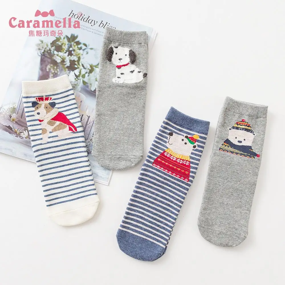 Caramella 4 пар/лот, женские носки, модные милые Короткие Носки с рисунком, Harajuku, забавные женские хипстерские Носки с рисунком животных