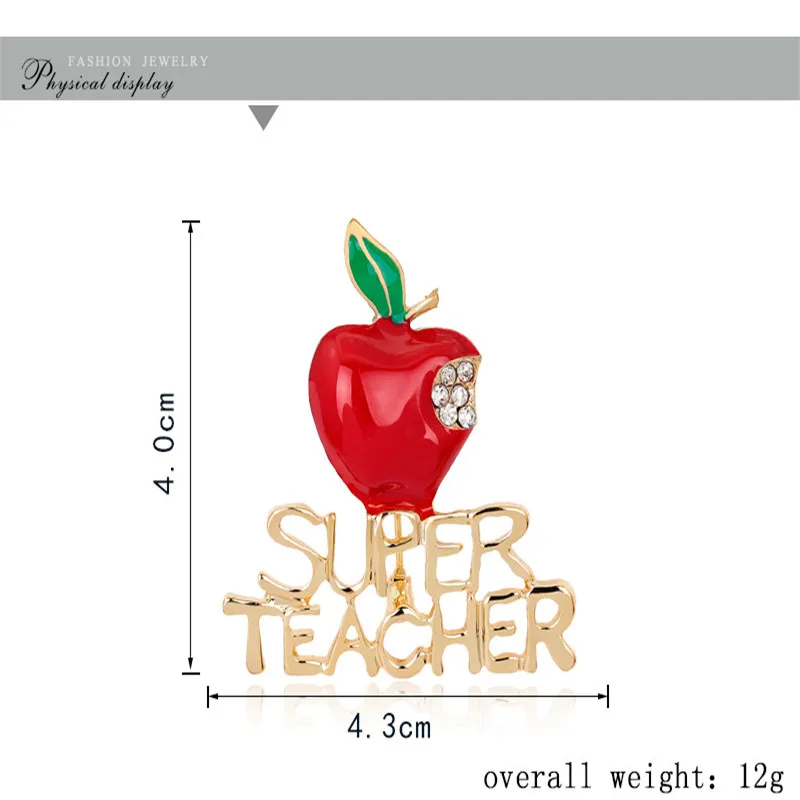 Sitaicery Стразы, брошь, милое красное яблоко и супер-учительница, эмалированная булавка, значок, аксессуары для пальто, Рождественская Брошь для женщин и детей