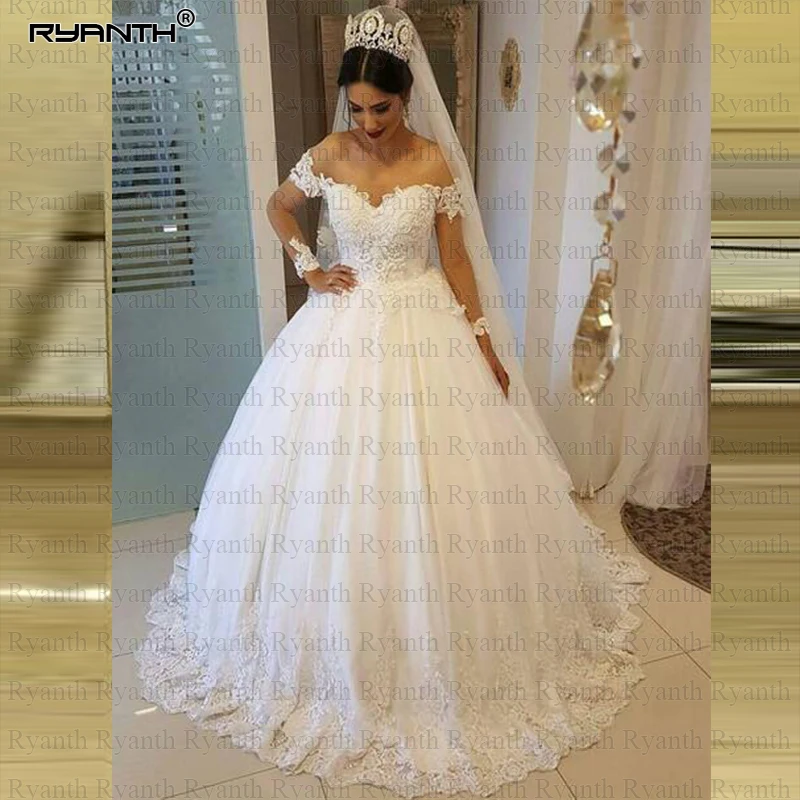 Robe de mariage Sexy Off The Shoulder Lace Ball Gown Wedding Dress 2019 Cheap Lace Up Back Wedding Gowns Vestido de noiva
