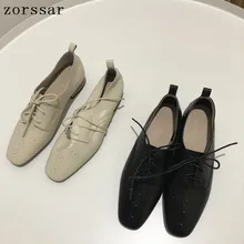 Новинка года; весенние женские туфли-оксфорды; женская обувь из натуральной кожи на плоской подошве с квадратным носком; мягкие повседневные Модные женские лоферы